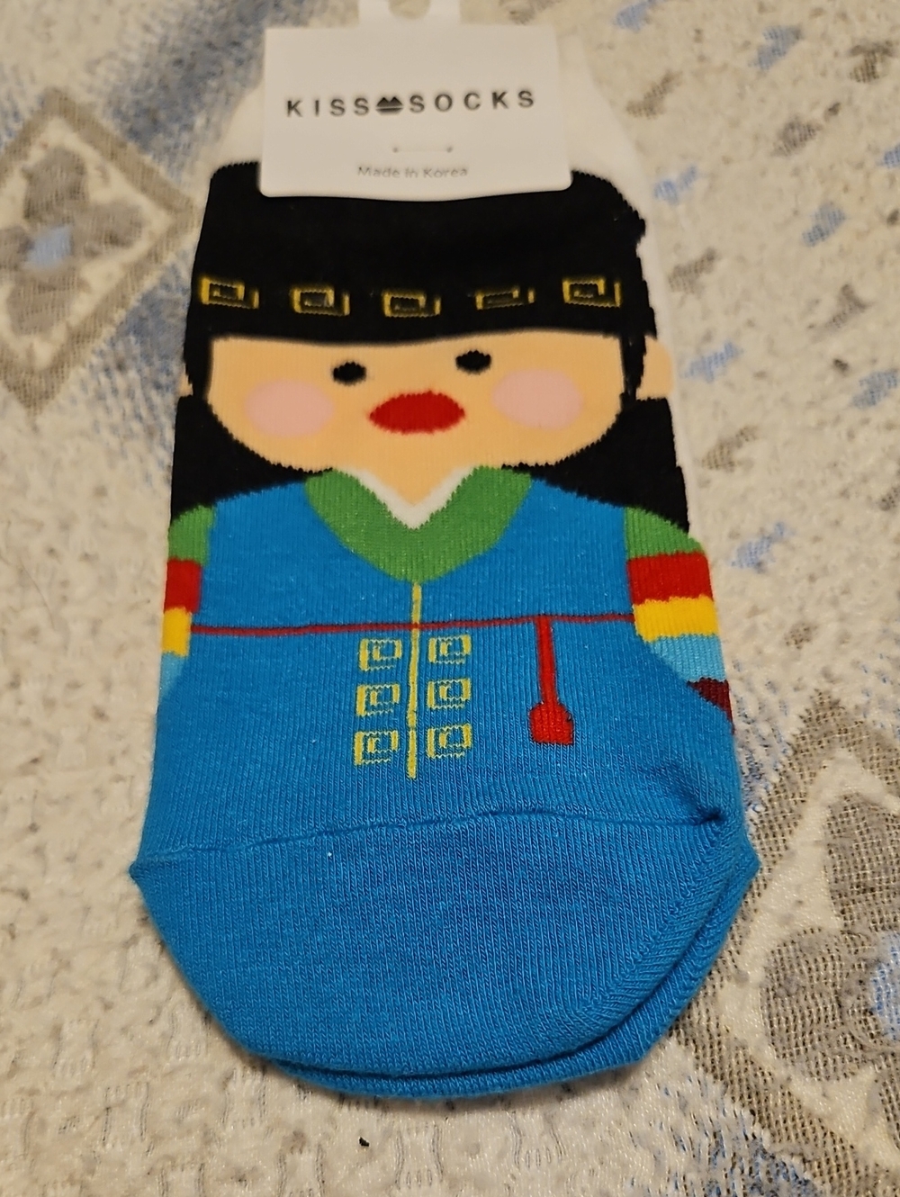 Kiss Socks Blue Black Multicolor Girl Novelty Ankle Socks - Picture 3 of 5